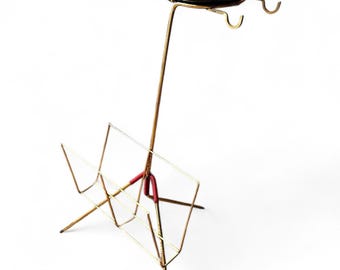 Italian Magazine Rack In Brass With Florentine Pottery, 1960
