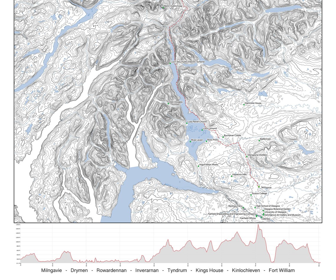 West Highland Way Hill Walking Topographic Route Map Scotland Etsy