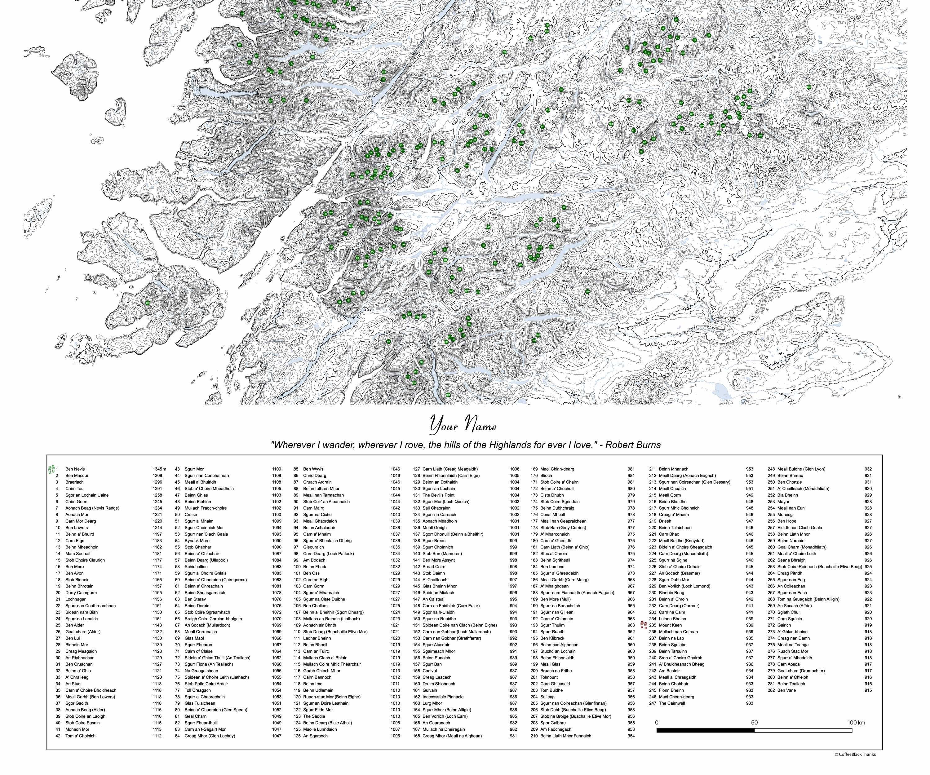 Munro Map Scottish Munros Topographic Poster Mountaineering Etsy UK