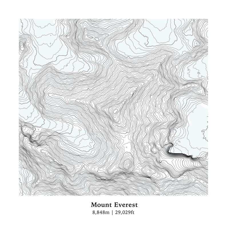 Himalayas in Nepal Mount Everest Topographic Map Features all the Glaciers and Waterways