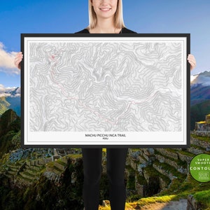 Machu Picchu Inca Trail Topographic Map, World Heritage Site Gift for Hikers, Peru Art