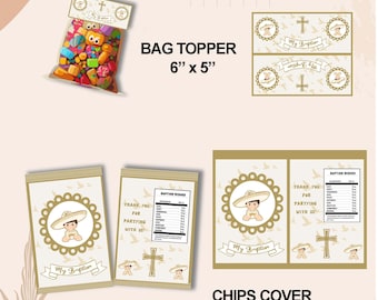 Charrito Taufe Printable Kit, Englische Partydekorationen (Instant Download)