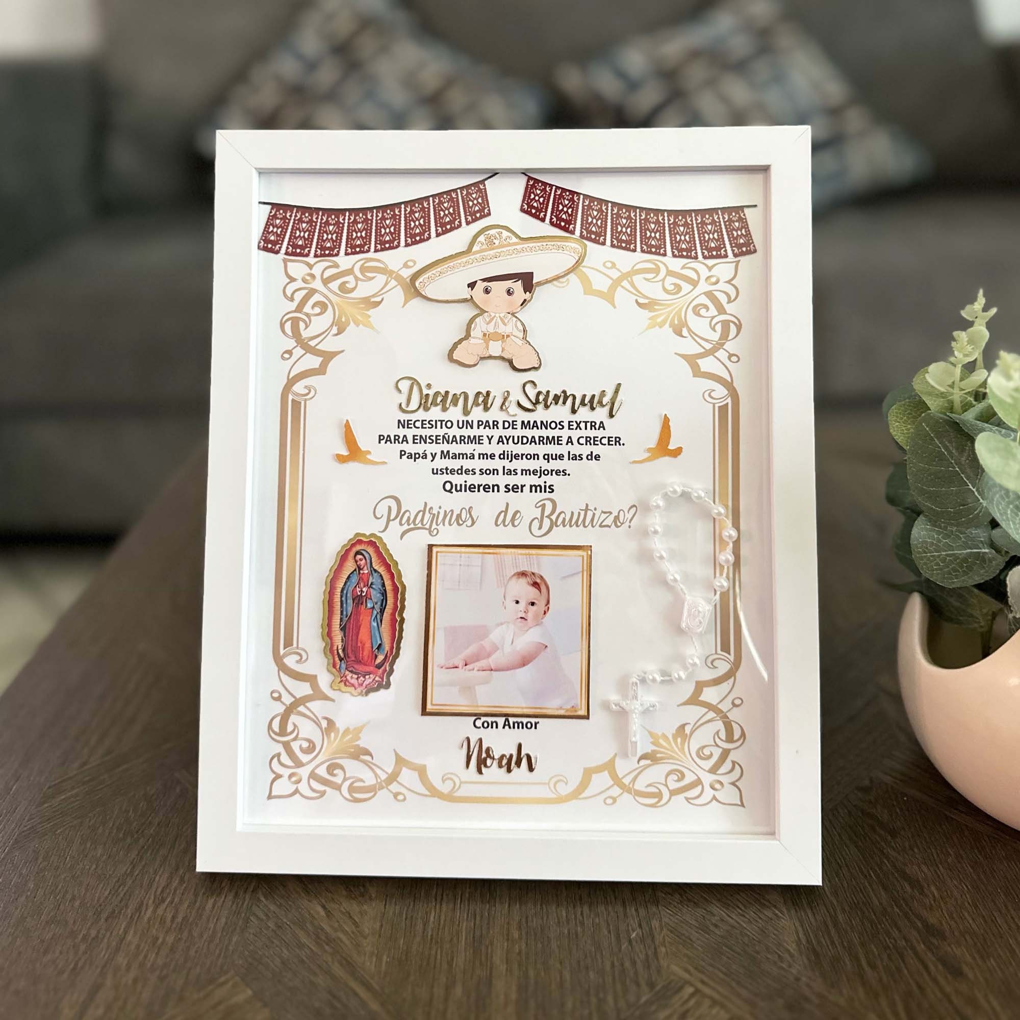 Charro Godparents proposal, Godparents Gift, Godfather Proposal, Virgen de Guadalupe, Godmother frame, Baptism Frame, Godmother Proposal