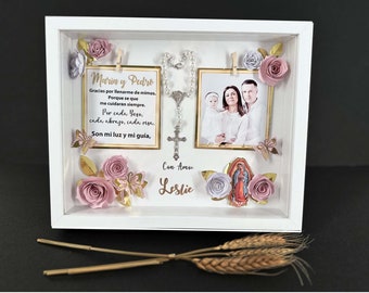 Personalized Godparent Baptism Shadow Box, Virgen de Guadalupe