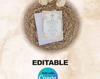 Three-year-old Editable Charrito presentation, Charrito Digital Invitation Card Editable, Digital Card Gold, downloadable, Mi Presentacion