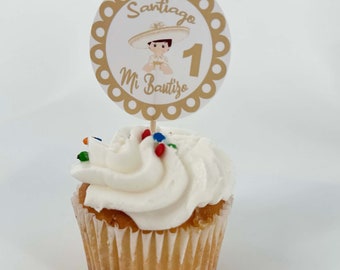 Personalized Charrito Cupcake Topper, Baptism Decoration