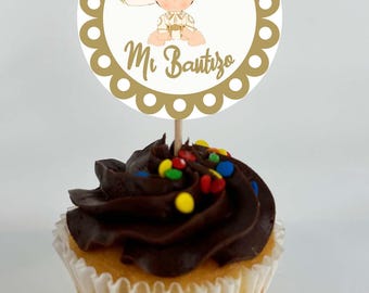 Charrito Taufe Cupcake Toppers, Gold Dekoration (Digitaler Download)