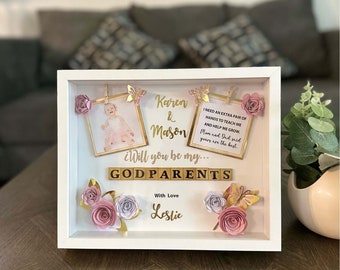 Personalized Godparent Proposal Shadow Box, Custom Baby Photo Keepsake