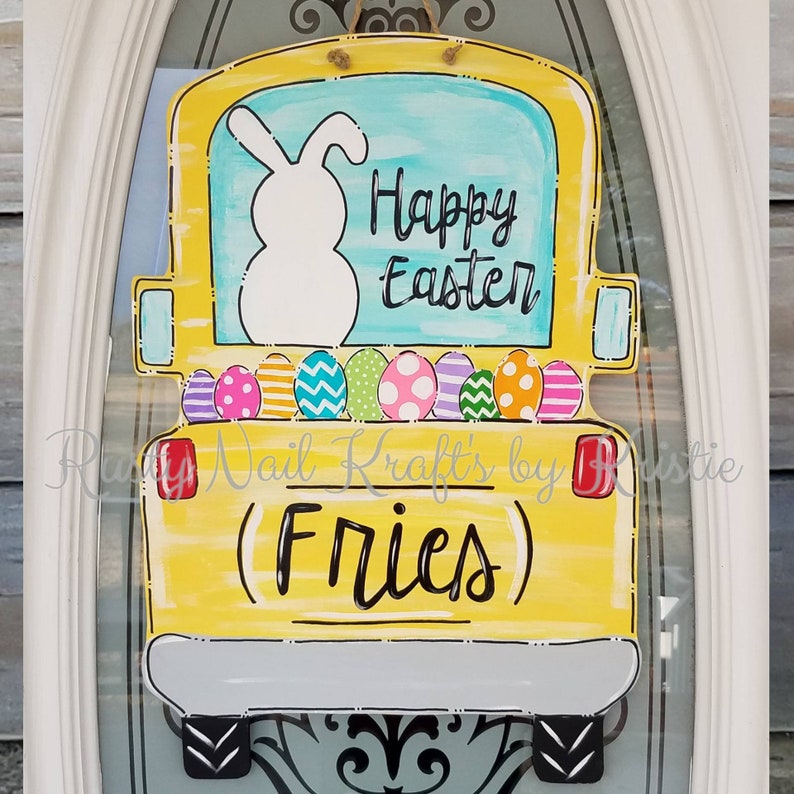 Easter Antique Truck Door Hanger with burlap bow