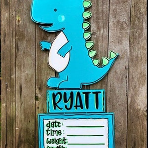 Baby Announcement Dinosaur Door Hanger - hospital and nursery decor –  DoorBadges