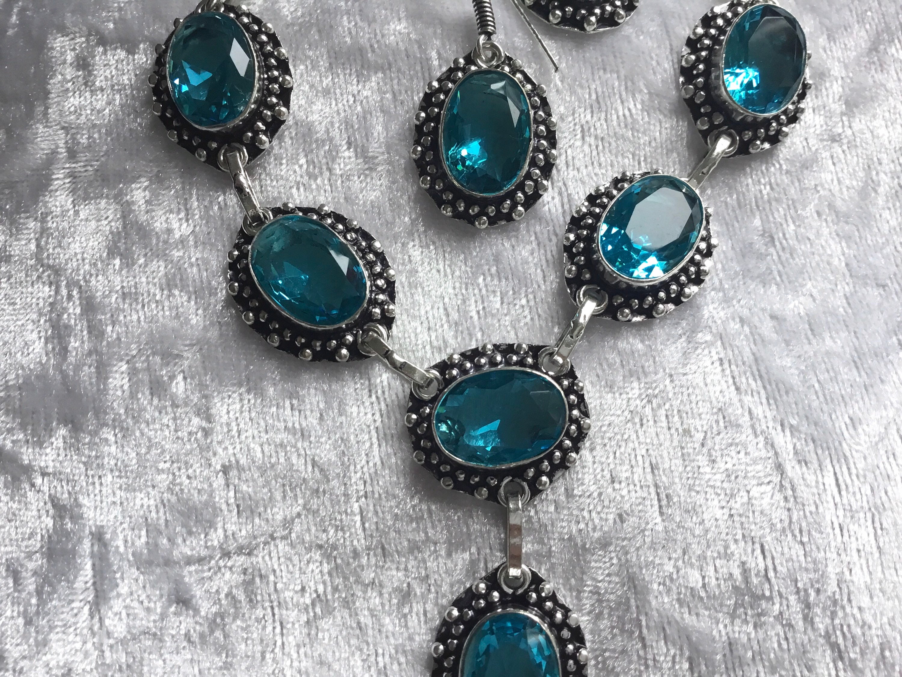Blue topaz necklace and earrings set with silver Victoriana | Etsy
