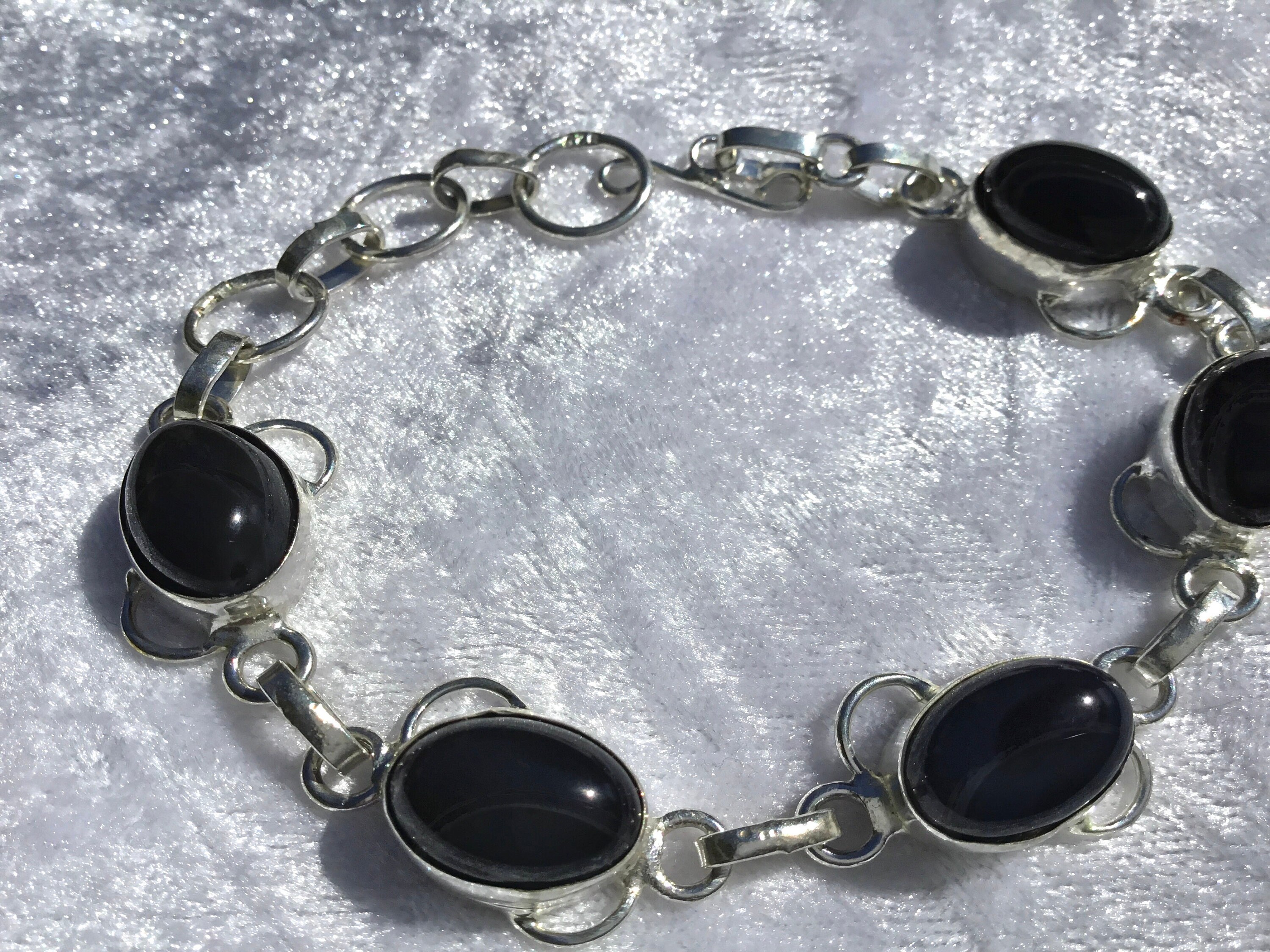 Black obsidian bracelet with five stones. Etsy