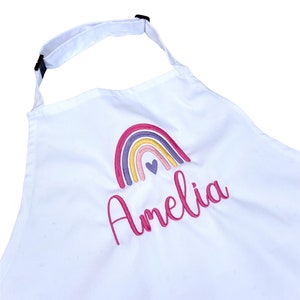 Kids Rainbow Embroidered Apron, Personalised Children's Cooking Apron, White Bib, Play Kitchen Accessories, Little Chef Gift,