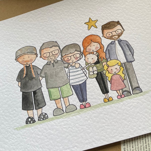 Hand Illustrated Family Portrait/Custom Family Illustration/Family and Pet Portrait/Couple Illustration/Hand Drawn and Painted/Bespoke