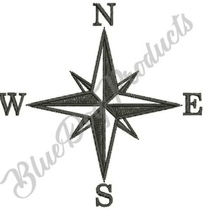 May include: A black and white compass with the letters N, S, E, and W.