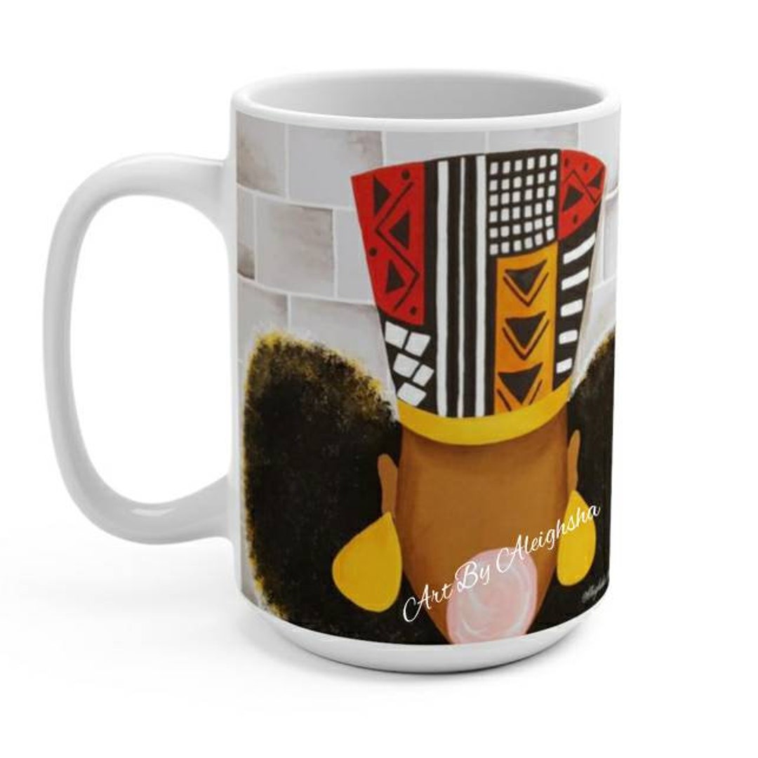 The Power Mug 15 Oz Black Art Kitchen Black Girl Magic Ethnic Headwrap