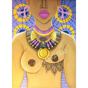 Adorned in Love | 8x10 | Breast Cancer Print Art| Black Woman| Ribbon | Survivor | Queen | Magic | Painting | African | Melanin