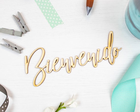 Bienvenido Unfinished Wood Word Cutout Spanish Welcome Sign 