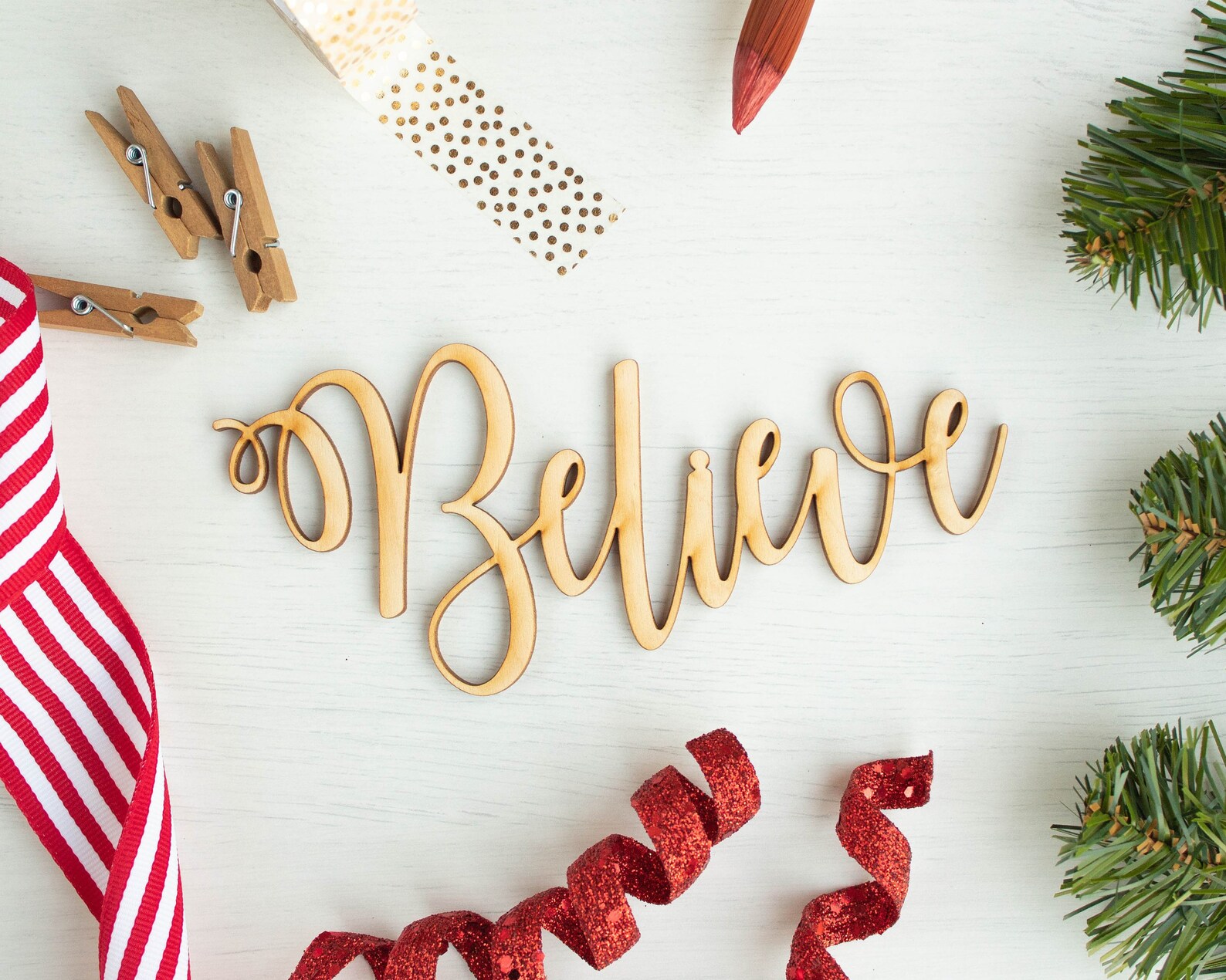 Believe Script Word Cutout Christmas Wood Lettering Etsy