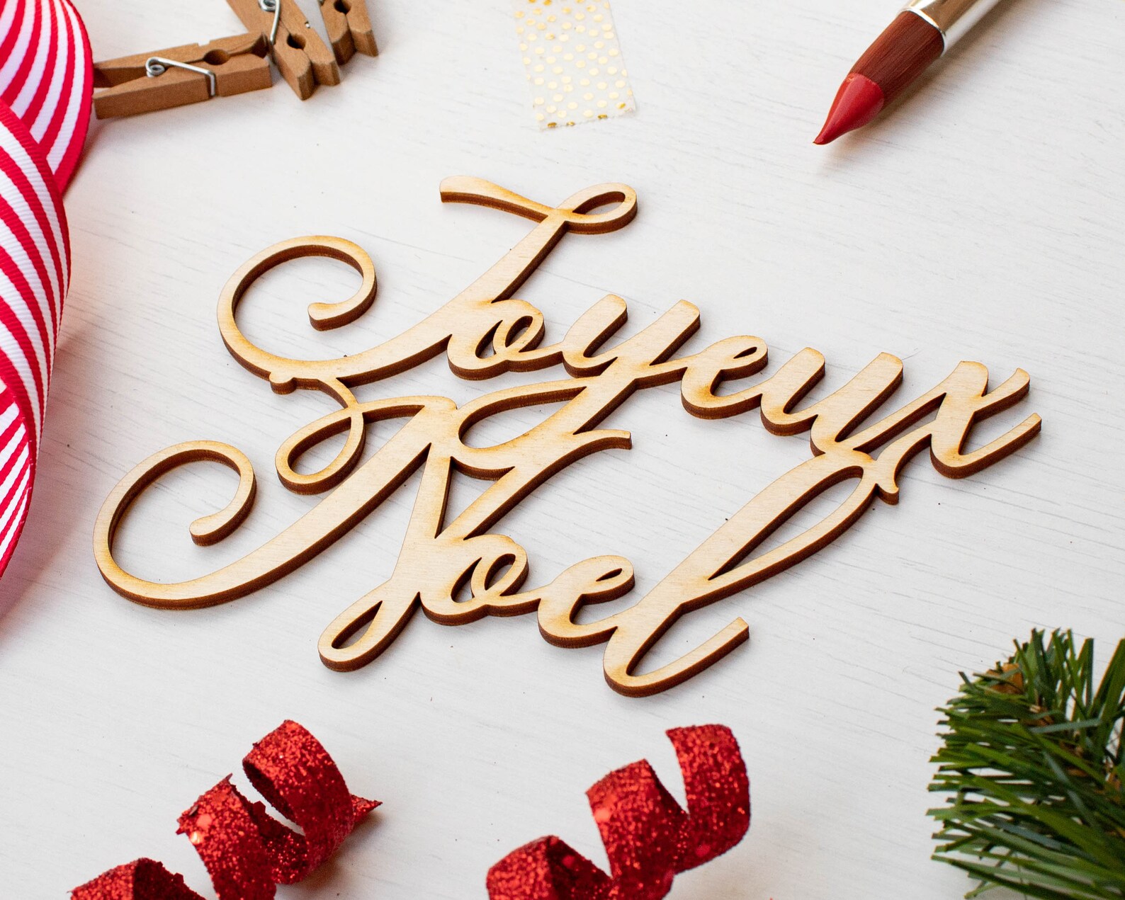 Joyeux Noel Script Wood Word Cutout French Christmas Laser Etsy