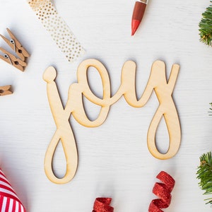 Joy Script Word Cutout - Christmas Wood Lettering - Holiday DIY - Craft Supplies - Wreath Word - Holiday Wall Hanging - Christmas Tree Word