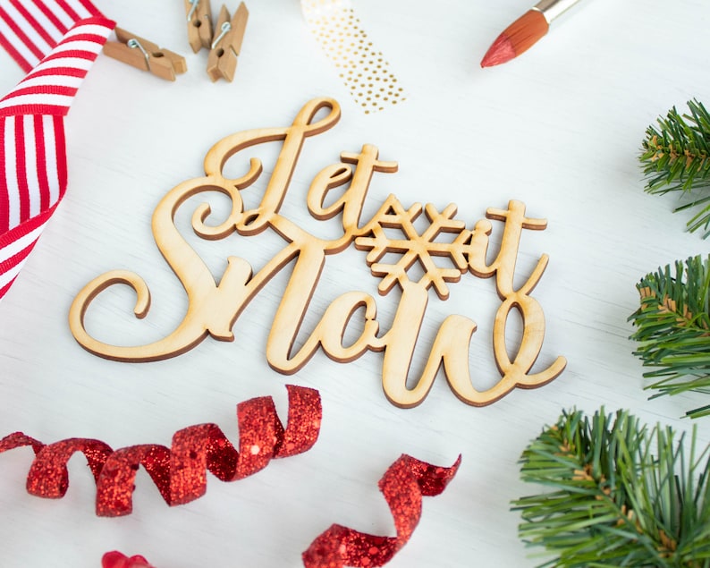 Let It Snow Script Wood Word Cutout Laser Cut Christmas Etsy