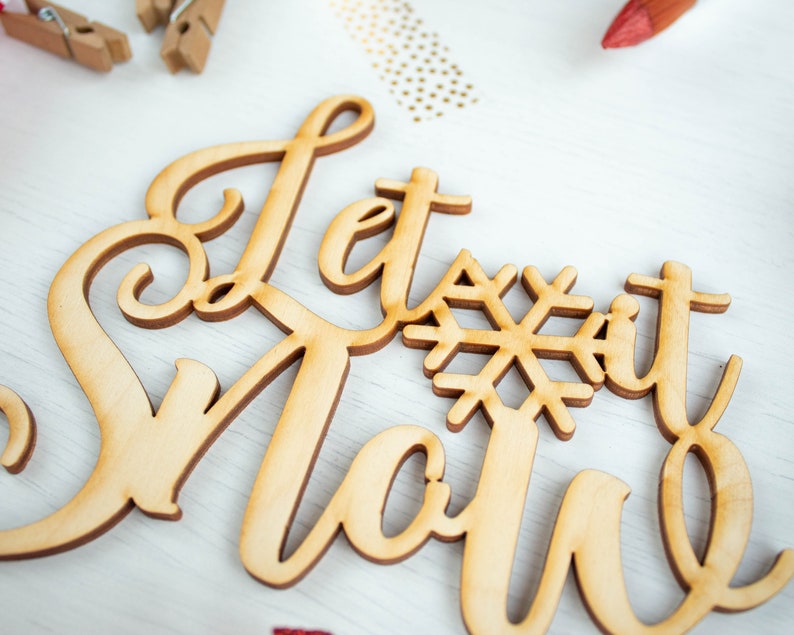 Let It Snow Script Wood Word Cutout Laser Cut Christmas Etsy