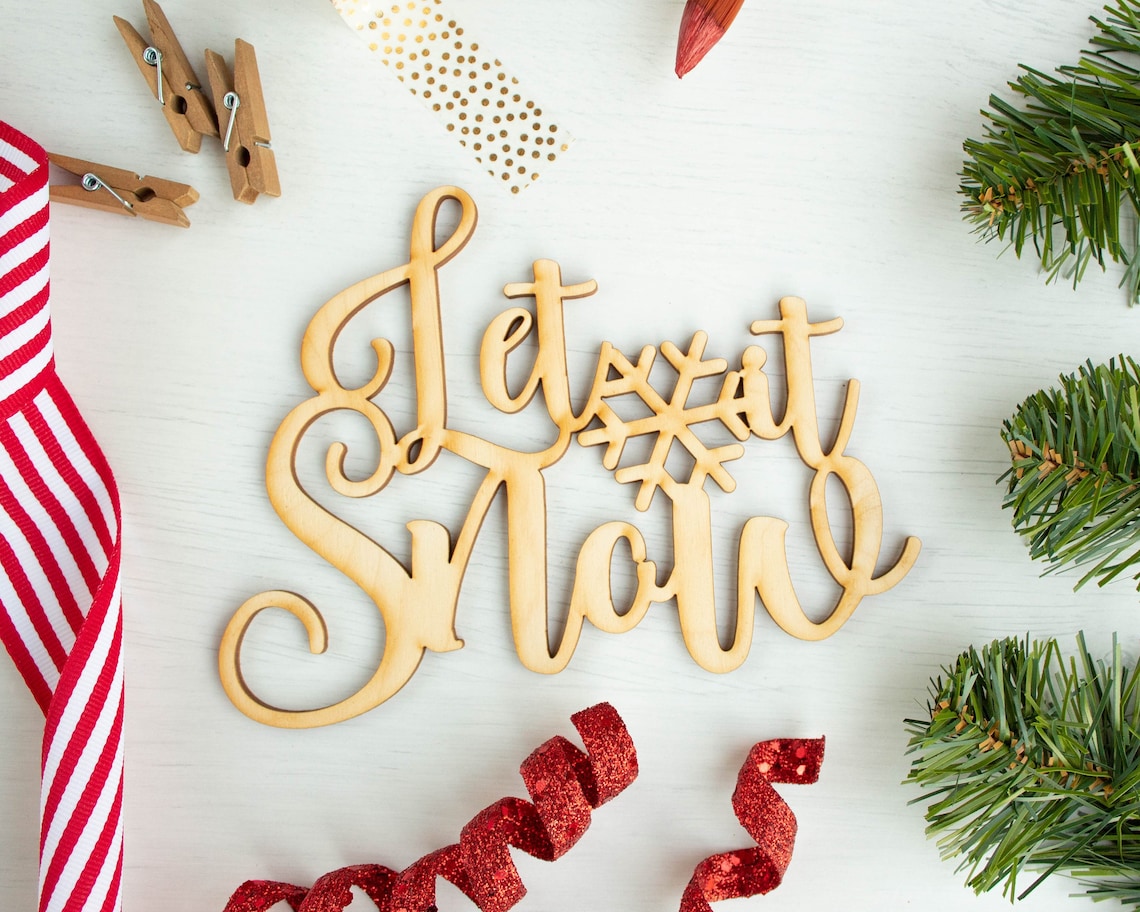 Let It Snow Script Wood Word Cutout Laser Cut Christmas Etsy