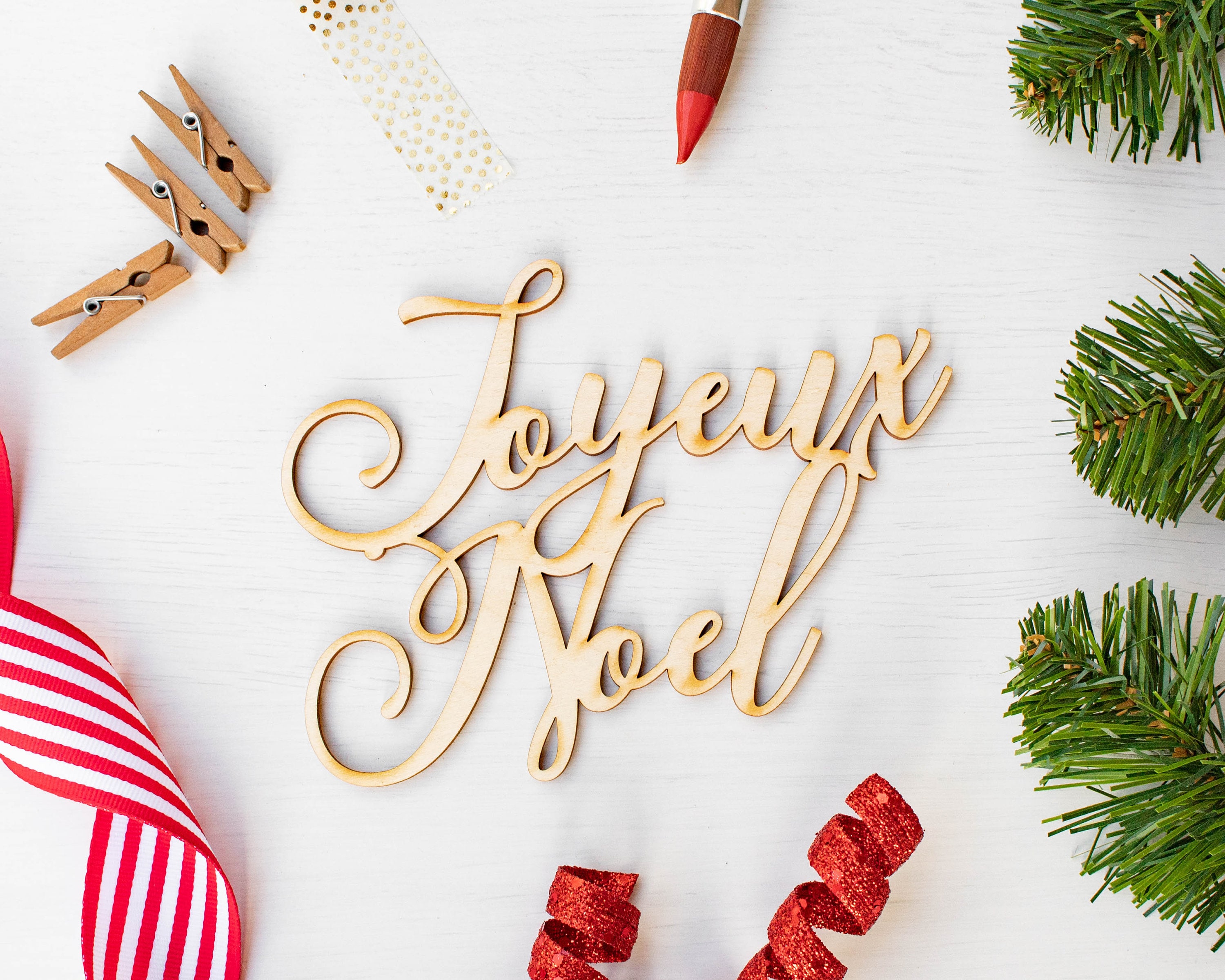 Joyeux Noel Script Wood Word Cutout French Christmas Laser | Etsy