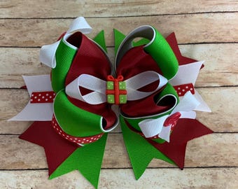 Kerstcadeau rood groen wit veelkleurig haarstrik kleine meisjes