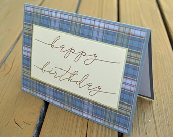 Blue Plaid Birthday Card