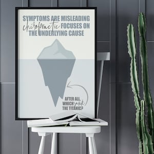 Iceberg chiropractic poster, chiropractic, chiropractor, underlying cause, chiropractic office, chiropractic sign, chiropractic wall art,