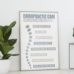Chiropraktik-Pflege-Nebenwirkungen können beinhalten, Chiropraktik-Poster, Chiropraktik-Schild, Chiropraktor, Chiropraktik-Kunst, Lernposter