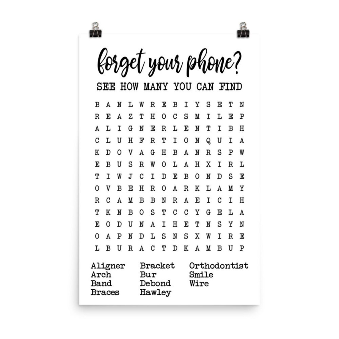 Orthodontist Word Find Poster Wall Art for Orthodontist Etsy