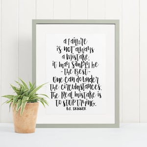 A failure is not always a mistake, aba poster, bf skinner quote, behavior analyst gift, aba gift, behavior analysis, bcba, rbt gift