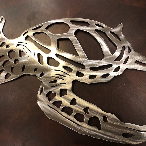 Handgemaakte muurkunst zeeschildpad, ruwe metalen afwerking, gemaakt in de VS