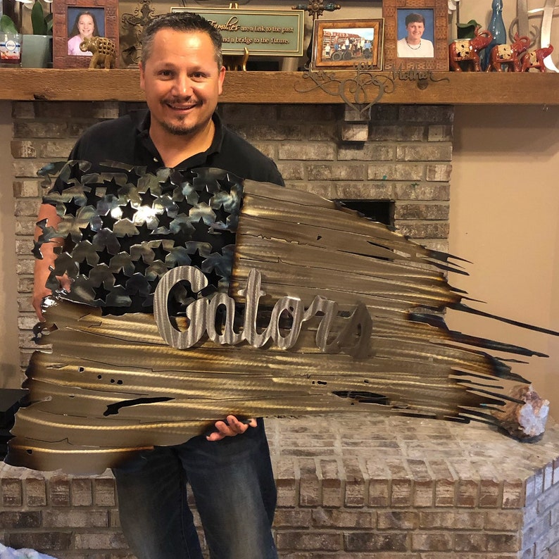 Florida Gators Tattered American Flag Metal Art Metal Wall Etsy