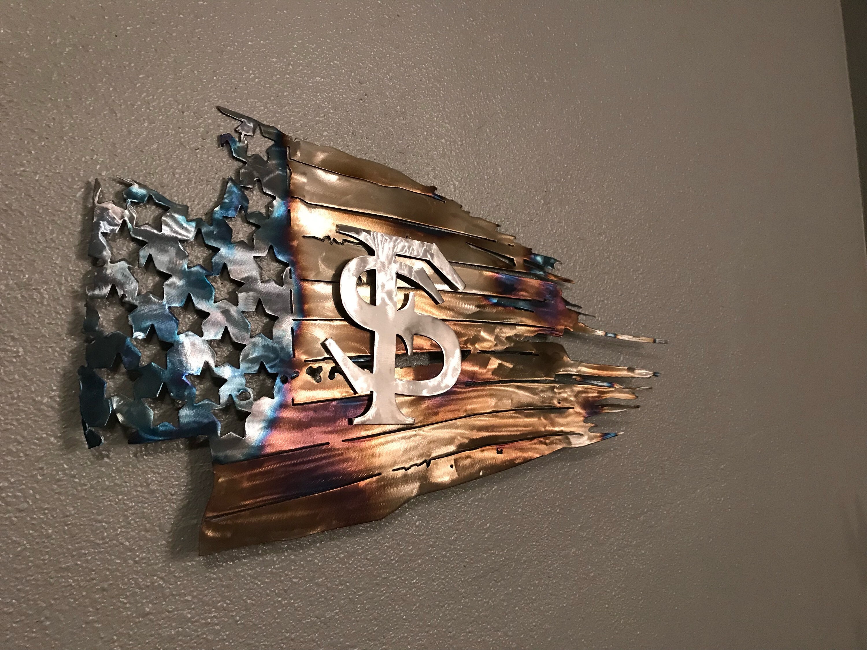 Tattered American Flag Florida State Metal Art Metal Wall Etsy