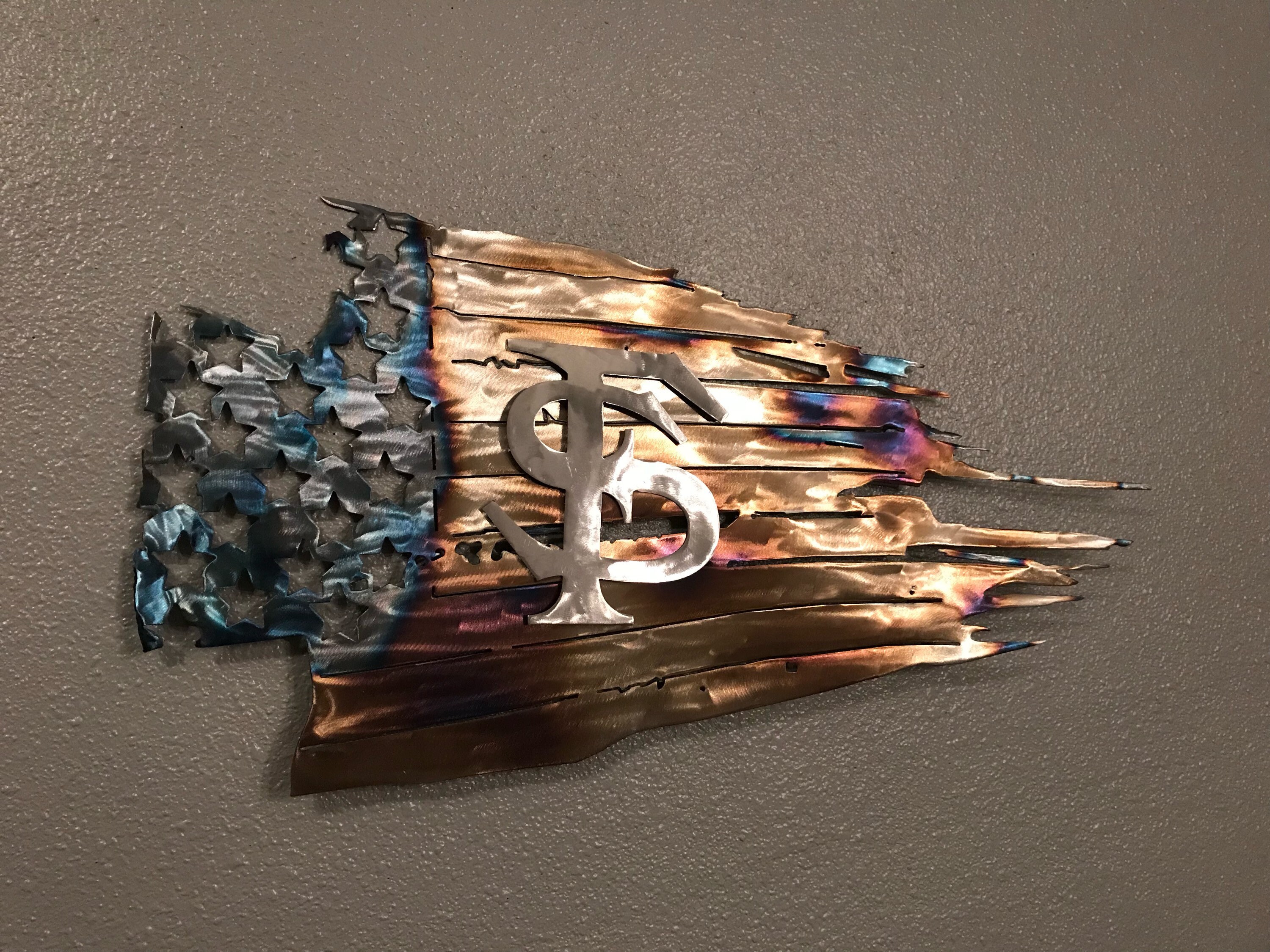 Tattered American Flag Florida State Metal Art Metal Wall Etsy