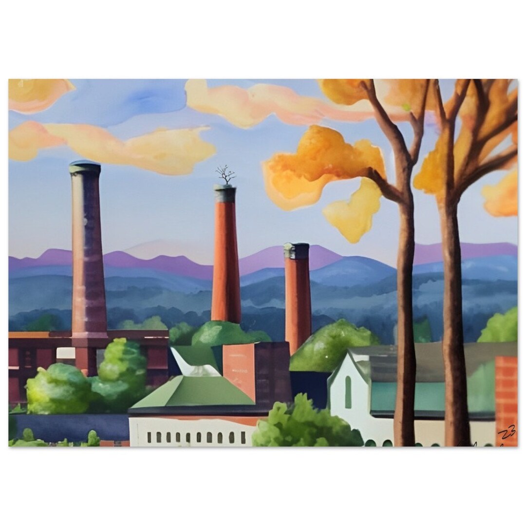 Poe Mill Greenville SC Art Print Painting Landscape Etsy