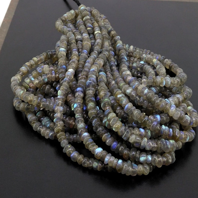 5-7mm Labradorite Smooth Rondelle Shape Beads Natural Labradorite Gemstone Beads Total 7 Strands of 26 Inches In The Lot SKU#154717