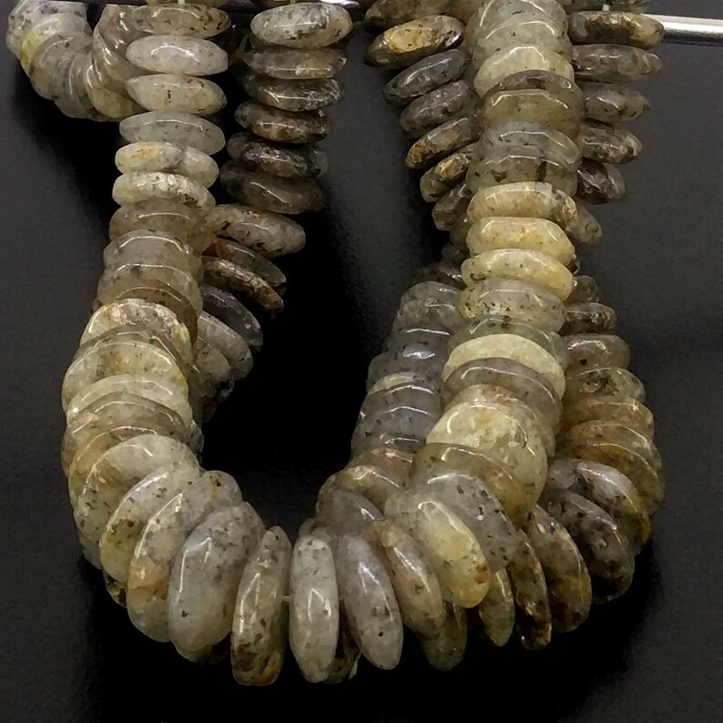 Full Hank of 8.5-14mm Green Quartz Smooth Wheel Natural Gemstone Beads SKU#19595 CLOSEOUT SALE Total 2 Strands of 16 Inches