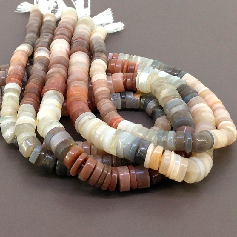 Natural Multi Moonstone Gemstone Beads Multi Moonstone Smooth Wheel Shape Beads Total 5 Strands of 13 Inch In The Lot SKU#156421 8-11mm