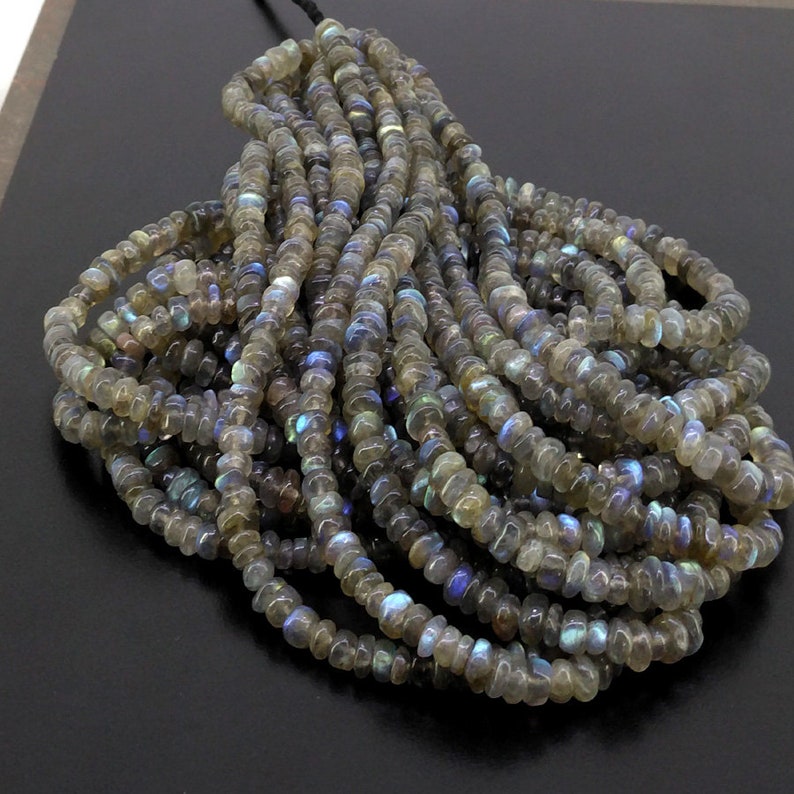 5-7mm Labradorite Smooth Rondelle Shape Beads Natural Labradorite Gemstone Beads Total 7 Strands of 26 Inches In The Lot SKU#154717