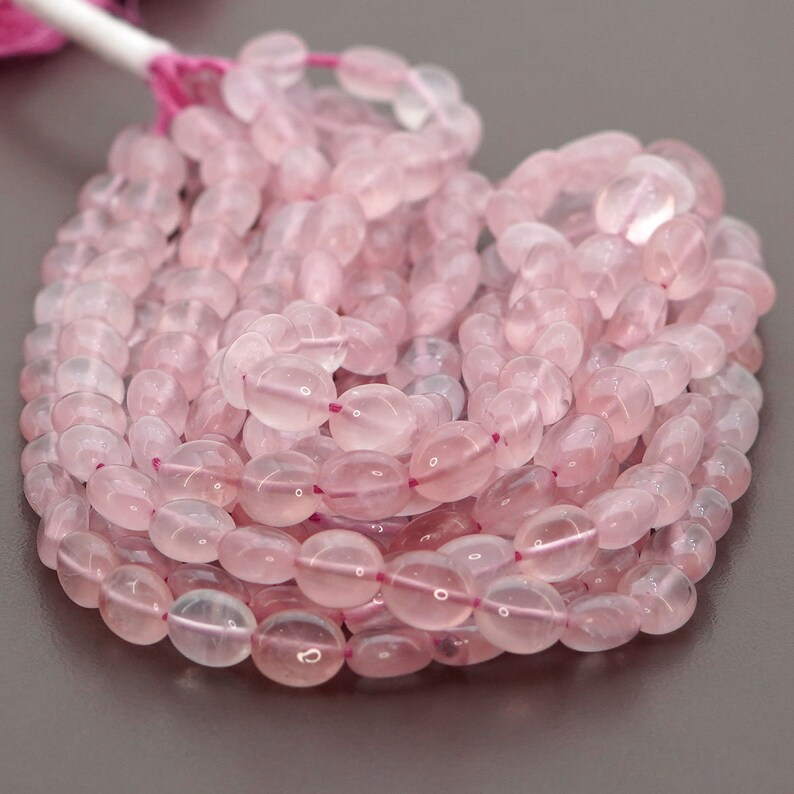 Total 5 Strands of 18 Inches In The Lot SKU#156477 Rose Quartz Smooth Oval Shape Beads Natural Rose Quartz Gemstone Beads 8-11mm