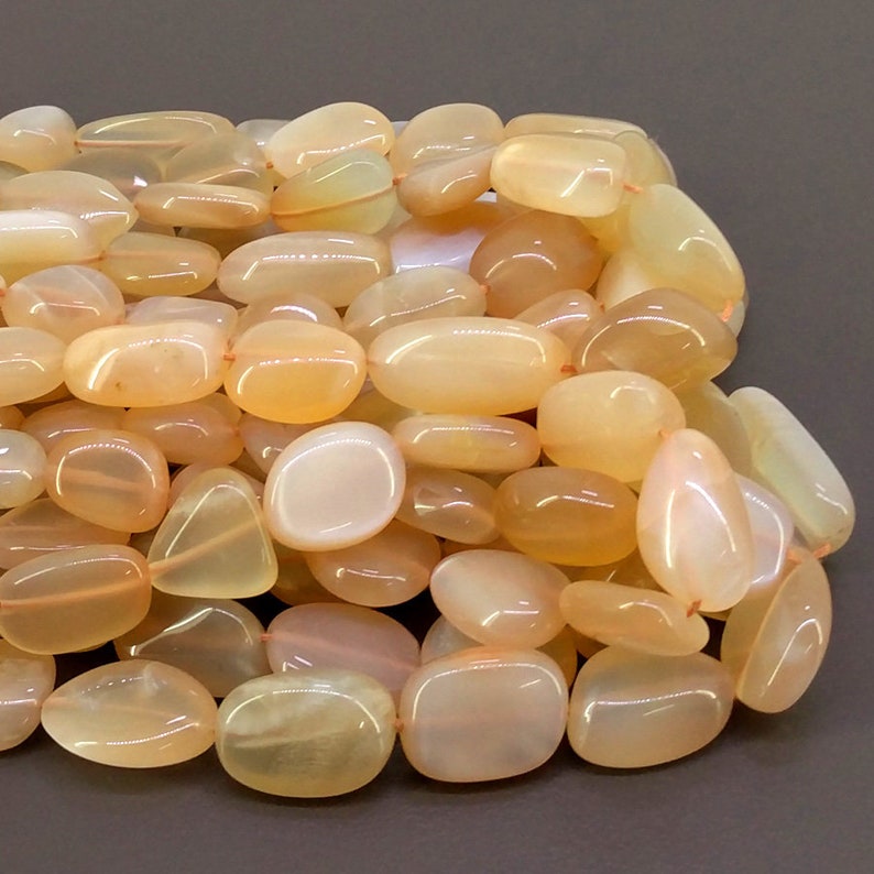 Natural Peach Moonstone Gemstone Beads Peach Moonstone Smooth Nuggets Shape Beads SKU#155796 Total 9 Strands of 18 Inch In Lot 8-20mm