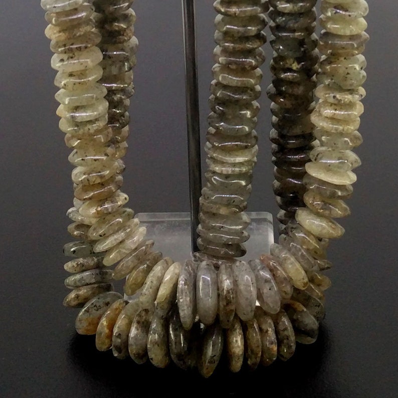 Full Hank of 8.5-14mm Green Quartz Smooth Wheel Natural Gemstone Beads SKU#19595 CLOSEOUT SALE Total 2 Strands of 16 Inches