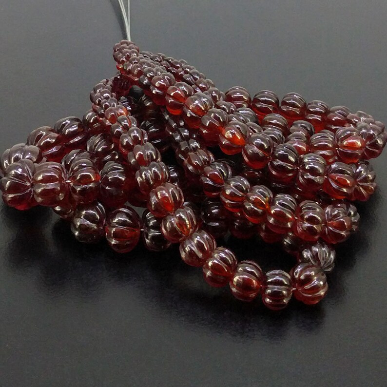 SKU#19758 Total 2 Strands of 14 Inches Full Hank of 5.5-12.5mm Hessonite Garnet Carved Melon Natural Gemstone Beads CLOSEOUT SALE