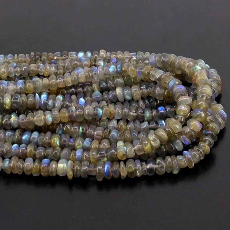 5-7mm Labradorite Smooth Rondelle Shape Beads Natural Labradorite Gemstone Beads Total 7 Strands of 26 Inches In The Lot SKU#154717