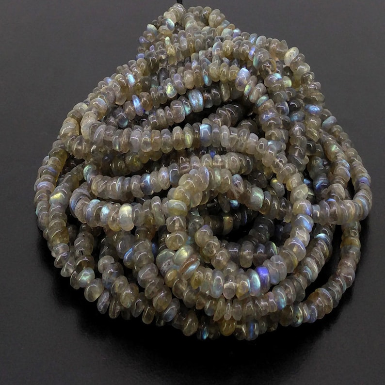 5-7mm Labradorite Smooth Rondelle Shape Beads Natural Labradorite Gemstone Beads Total 7 Strands of 26 Inches In The Lot SKU#154717